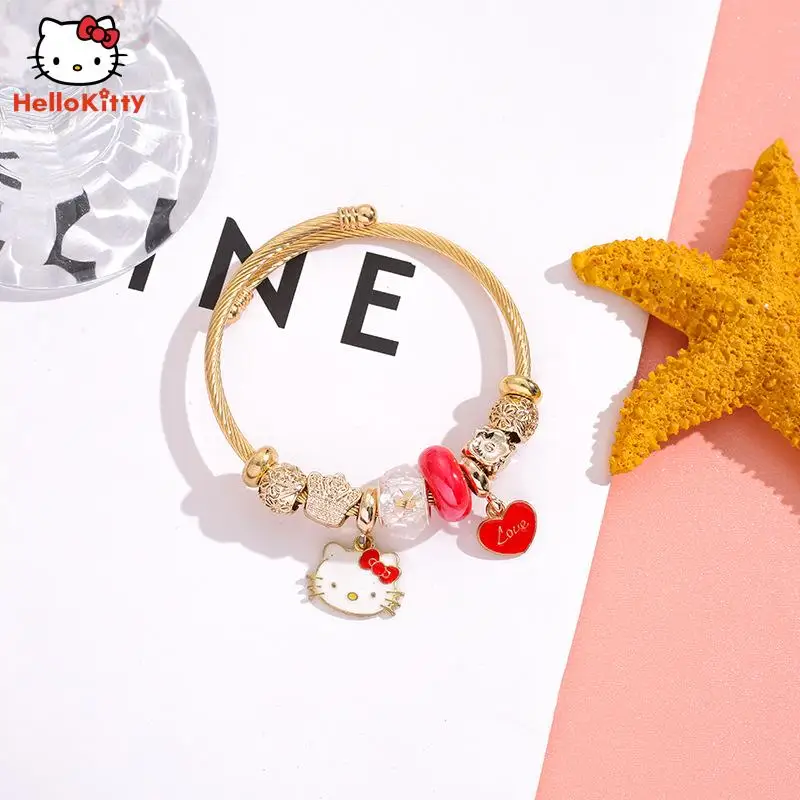 Hello Kitty Charms Bracelet Beads Sanrio Charm Diy Accessories Kawaii KT  Cat Pendant for Jewelry Making Women Hand Chains Bangle