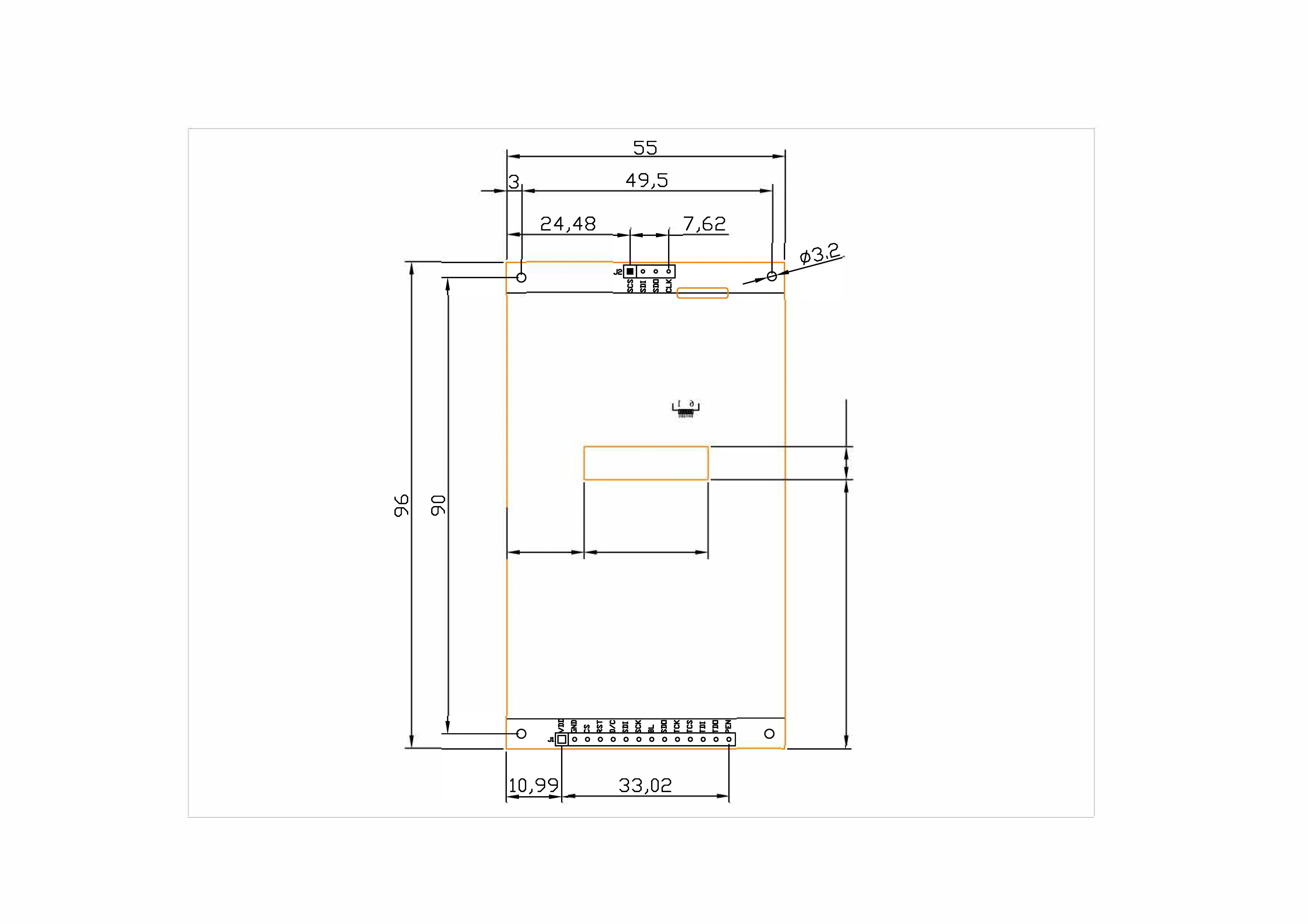 Dotyková verzia IPS modulu displeja v detailnom zábere