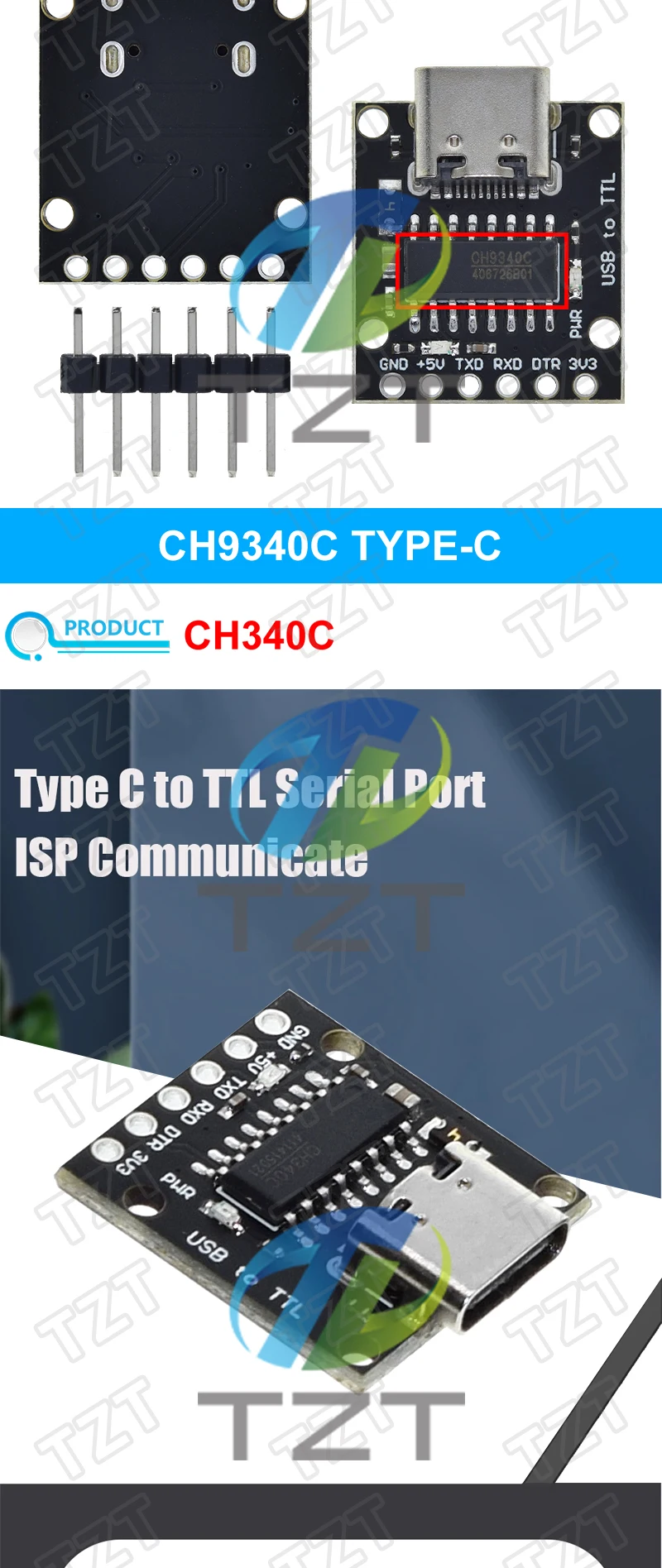 TZT 1/3PCS CH340N SOP8 USB zu TTL Modul Pro Mini Downloader Ersetzt CH340G CH340E CH340C CH9340 für Arduino ESP32 – Detail 2