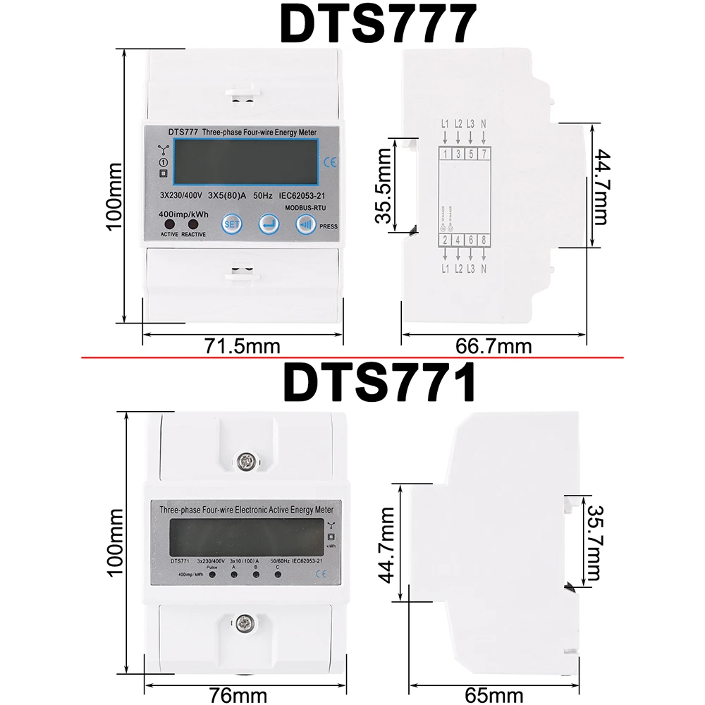 Din 레일 3상 4선 LCD 디지털 디스플레이 전력계 전력 소비 에너지 전기 미터 kWh 10(100A) 230/400V 50/60Hz