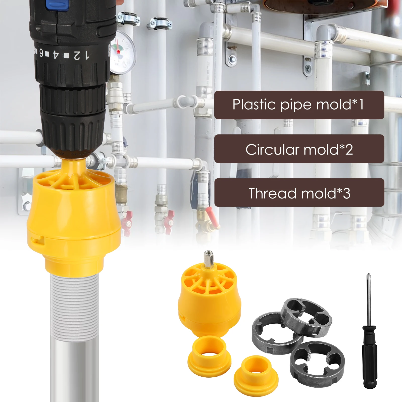 PVC Thread Maker Tool for Electric Drill Pipe Threader Kit with 3 Dies Multipurpose Pipe Threader Plumbing Tool Pipe Die Set