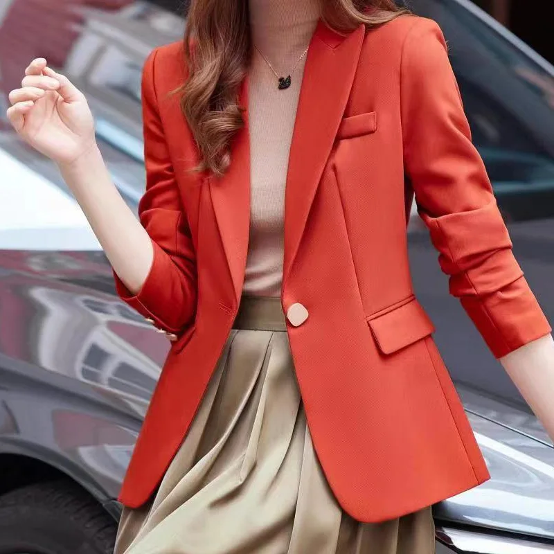 

Europe Vintage Spring Autumn Trend Small Suit Coat Women One Button Fashion Casual OverCoat Slim Fit Small Outwear Terylene