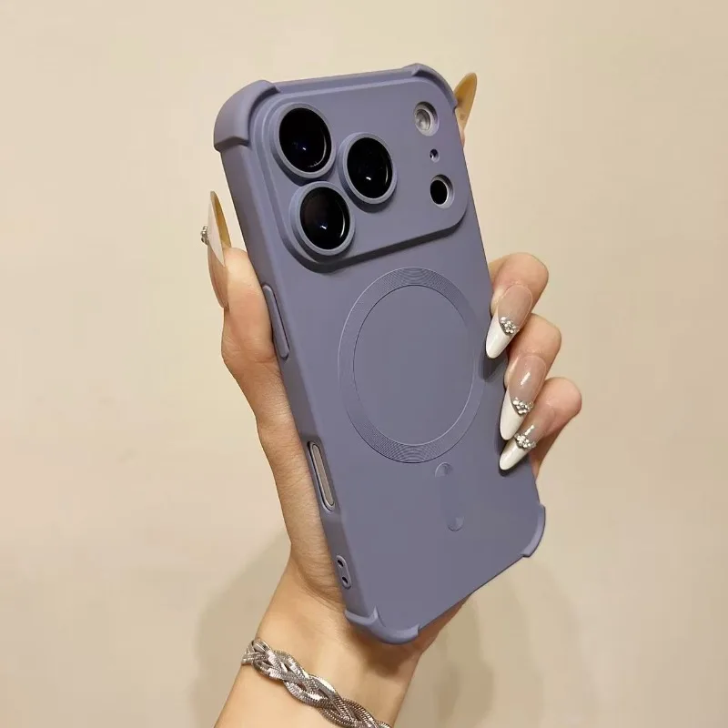Luxurious 4-Corner MagSafe Shockproof Case with Wireless Charging and Lens Cover