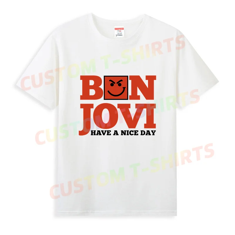 

2024 Summer 100% Cotton Bons Have A Nice Day Album Cover Jovi T Shirt Men Tee Rock Band Concert Tour Merch Streetwear T-shirt