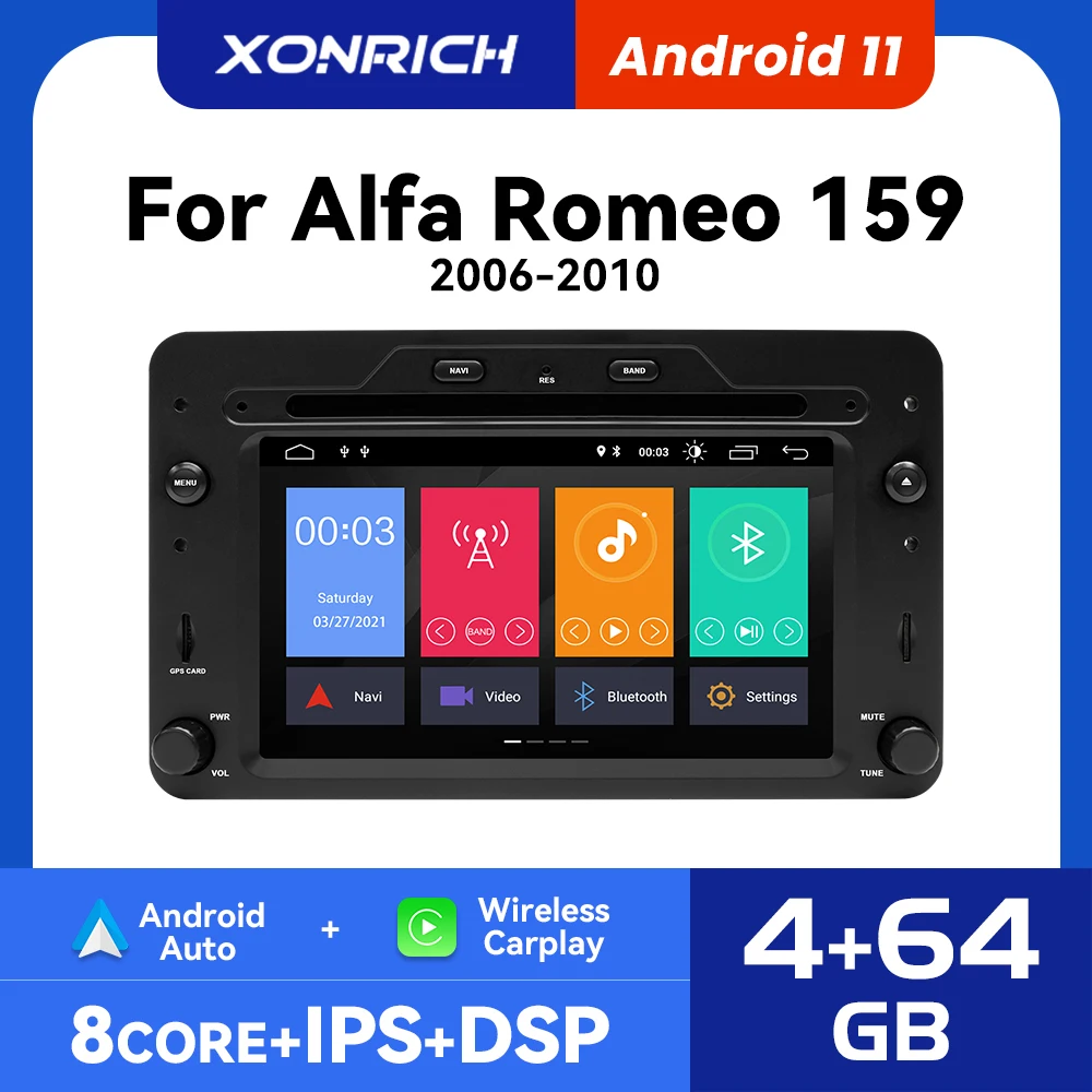 

Автомобильный беспроводной DVD-плеер Carplay Android 12, GPS-навигация, стерео для Alfa Romeo Spider Brera 159 Sportwagon 2006 DSP 4 Гб 64 ГБ