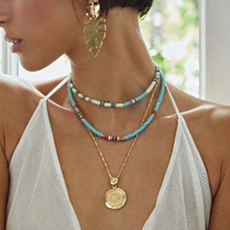 Boho Style Colorful Clay Choker Necklace Women Girls Bohemian Rainbow Polymer Clay Beads Adjustable Collar Femme Jewelry velvet choker necklaces