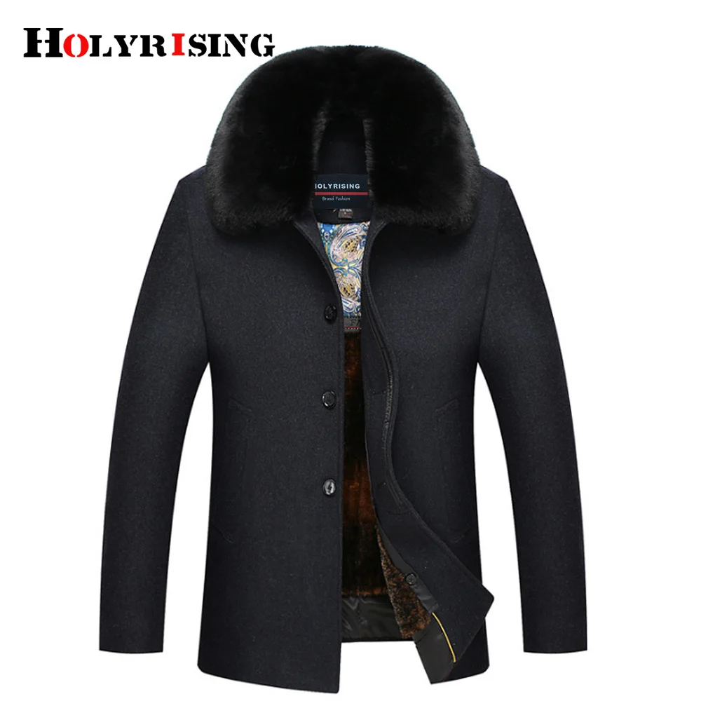 Men Wool Jackets Casual Warm Snow Coats Winter 's Woolen Movable big Fake fur collar #18215 Holyrising