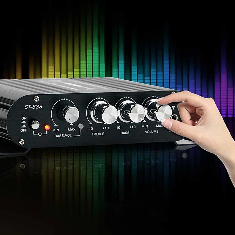 A73E-ST-838 Hifi 2.1 채널 전력 증폭기 80Wx2 스테레오베이스 사운드 앰프(서브우퍼 출력 포함) 홈 오디오 앰프