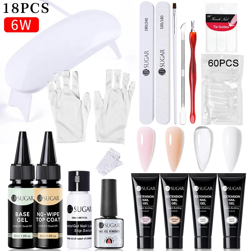 UR SUGAR Extension Nail Gel Set Crystal Building Clear Nude Gel With Nail Tools Set Gel Nail Polish For Nail Extension kit 5