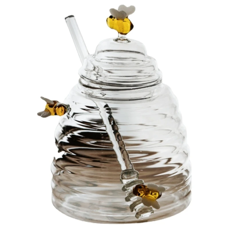 

Clear Honeys Glass Bottle Sealed Honeys Jar Beehives-shaped Jams Jar Honeycombs Pattern with Stick for Kitchen Supplies