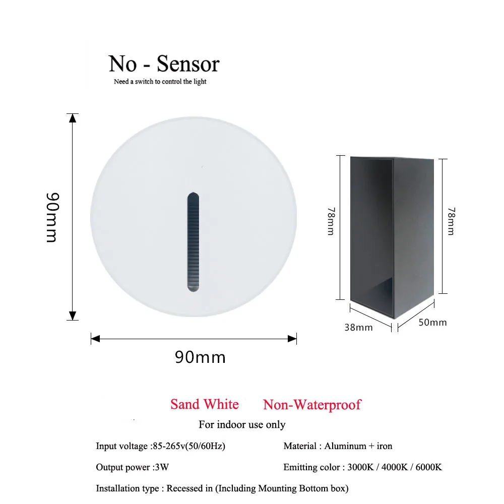 Elegant Aluminum PIR Sensor Wall Lamp with Install Box - Embedded Step & Stairwell Nightlight Sconce, 3W