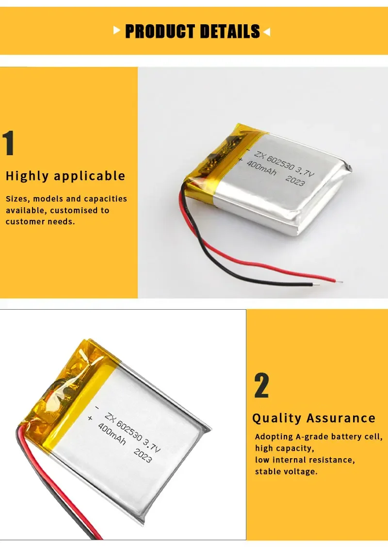 のん 1-10pcs Battery 400mAh 3.7V LiPo 602530 062530 Polymer