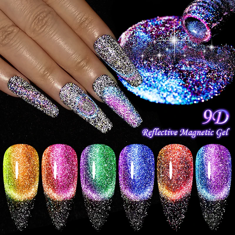 

MEET ACROSS 7ml 9D Reflective Magnetic Gel Nail Polish Glitter Vernis Semi Permanent Soak Off Magnetic UV Gel Nail Art Gel