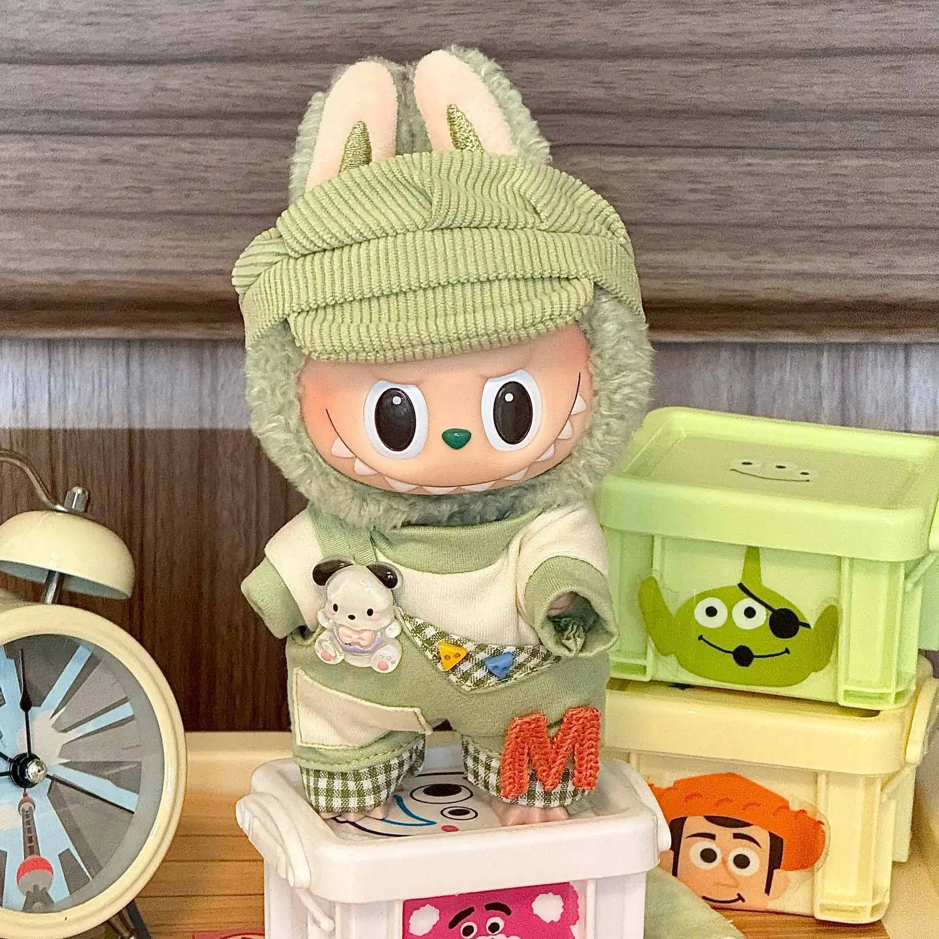 17cm Mini Doll'S Clothes Outfit Accessories for Labubu V1 V2 Striped Overalls Cool Handsome Clothing Gift