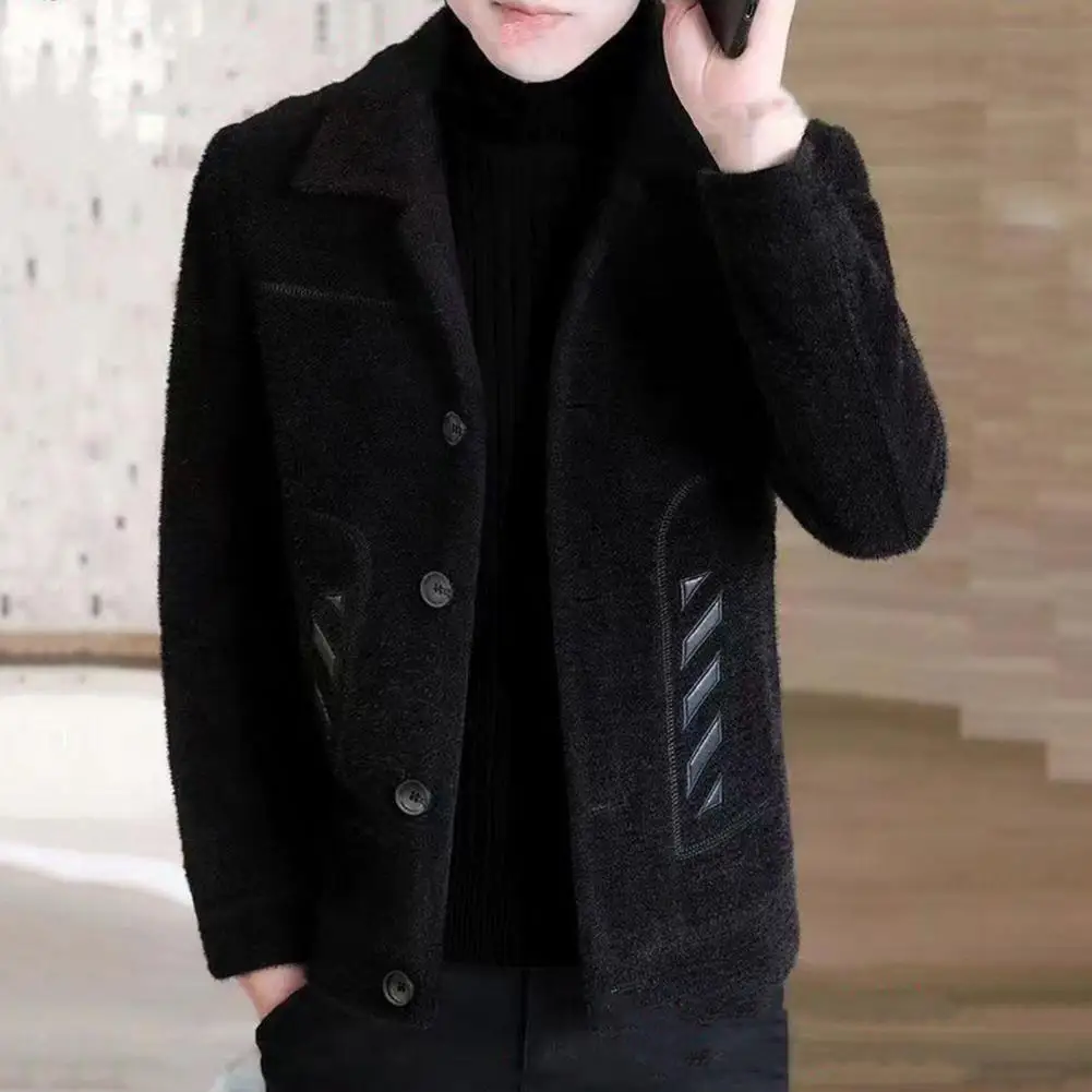 

Зимняя куртка с бархатной подкладкой, утепленная облегающая мужская куртка с лацканами и боковыми карманами, Классическая мужская куртка