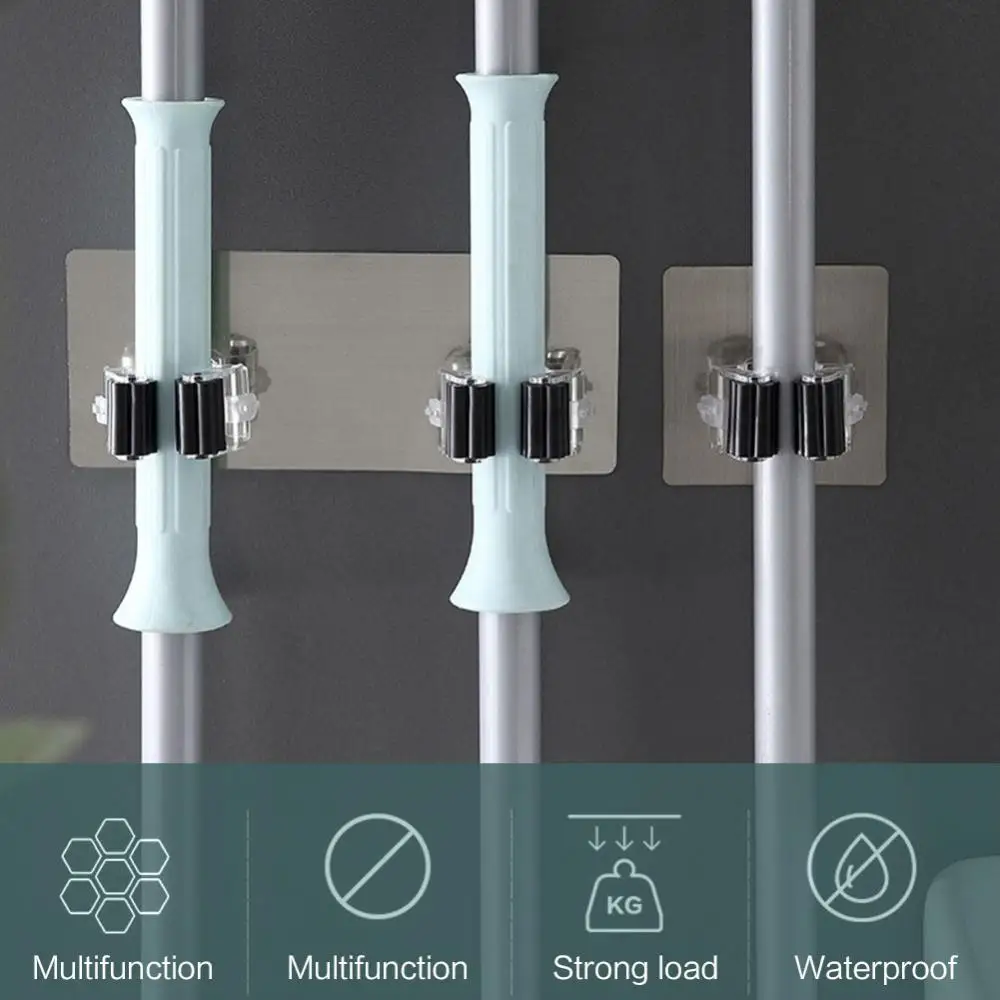 Description Picture 5 of itemAdhesive Multi-Purpose Hooks Wall Mounted Mop Organizer Holder RackBrush Broom Hanger Hook Kitchen Bathroom Strong Accessories