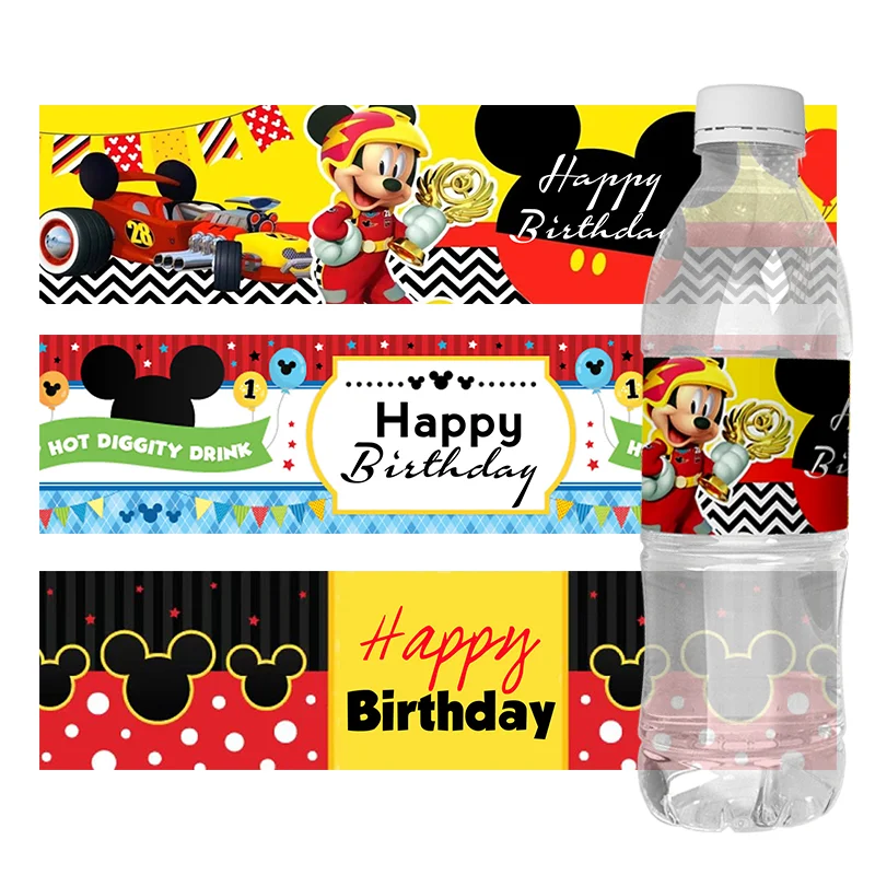 24pcs Mickey Mouse Party Mineral Water Bottle Wraps Birthday Decor Water Bottle Labels Stickers Kids Baby Shower Party Favor