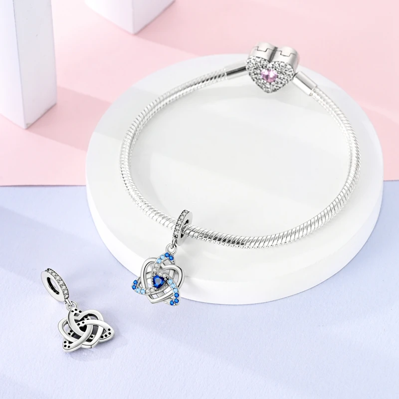Mysterious 925 Sterling Silver Love Evil Eyes Celtic Knot Palm Pendant Beads Safety Clip Fit Brand Bracelet Premium Gift DIY 5
