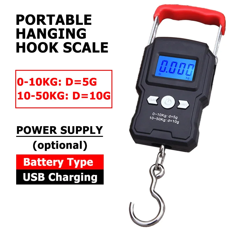 Balance de pêche portable 50Kg/5g LCD - Balance numérique suspendue pour bagages et voyage