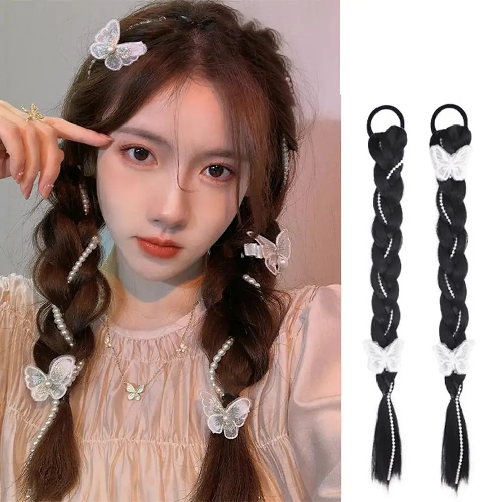 

1Pcs Y2K Style Twist Braids Round Butterfly Ponytail Wig for Sweet Cool Girls Hair Extension Accessories (1pcs butterfly)