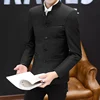 2023 Spring New Men's Fashion Button Decorative Blazer Coat Chinese Style Slim Fit Stand Collar Solid Color Suit Jacket 4