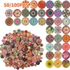 50/100 Round Assorted Floral Printed Wooden Decorative Buttons 2-Hole Floral Process Painted Wooden Cufflinks DIY Sewing Process 1