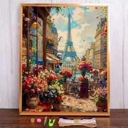 Elegant Paris Tower Floral Embroidery Cross Stitch Kit - Perfect - 80x100cm (HMA133795)