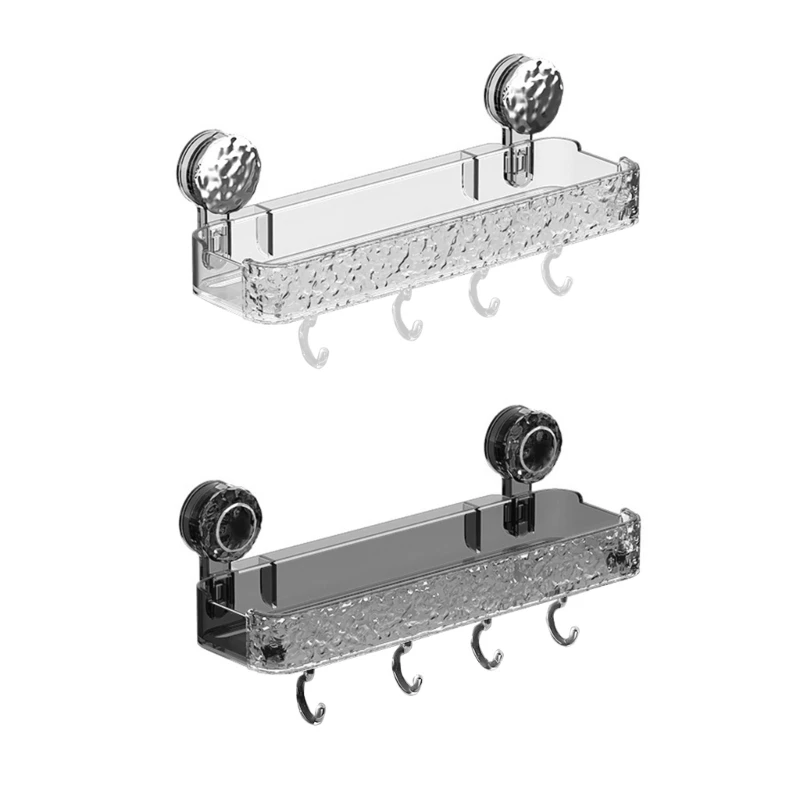 

652F Versatile Suction Cup Shelf with 4 Hooks Wall Mount Rack Drilling Frees Suitable for Bathroom Kitchen & Office Storage