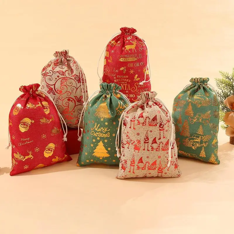 

Christmas Drawstring Bags Holiday Santa Wrapping Sacks Candy Biscuit Cookie Christmas Gift Bag Birthday Party Decorative tools