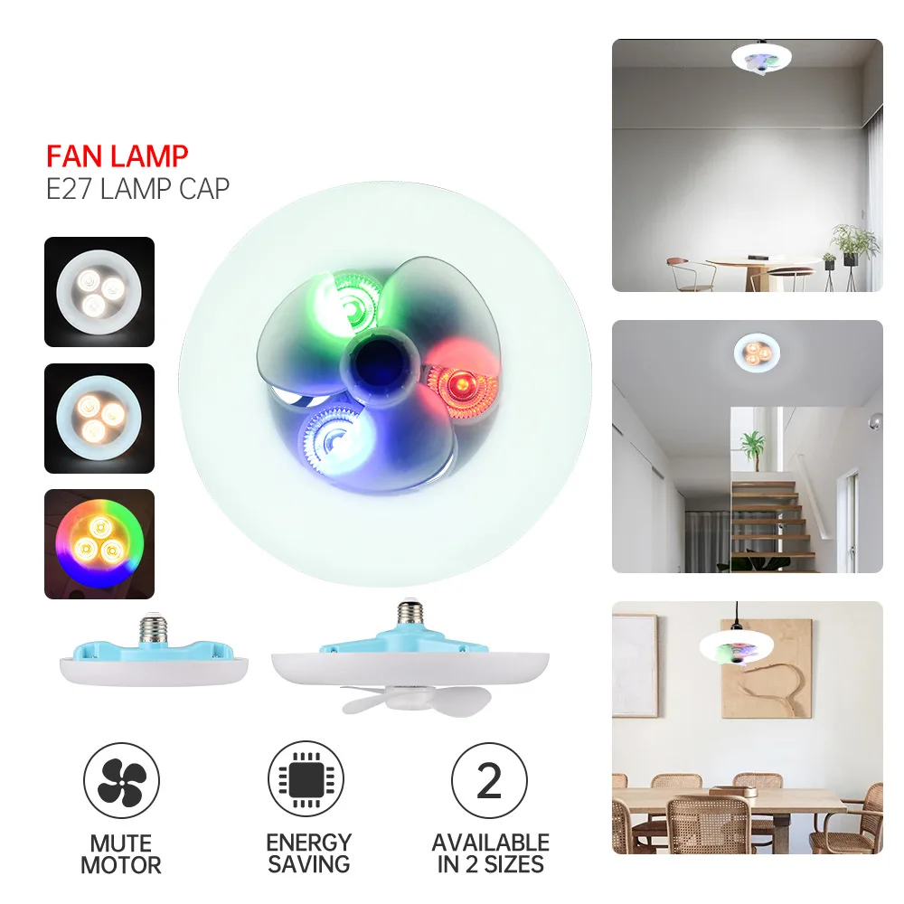 

60W Ceiling Fan E27 With LED Light Bulb Color Dimmable Ceiling Lamp 3 Blades Electric Fan For Living Room Bedroom Home Lighting