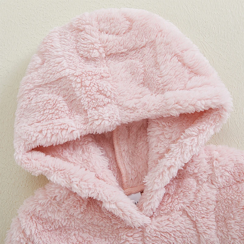 Kids Baby Girl Plush Hooded Sweatshirt Autumn Winter Cute Heart Pattern Long Sleeve Casual Hoodies Valentine's Day Pullovers