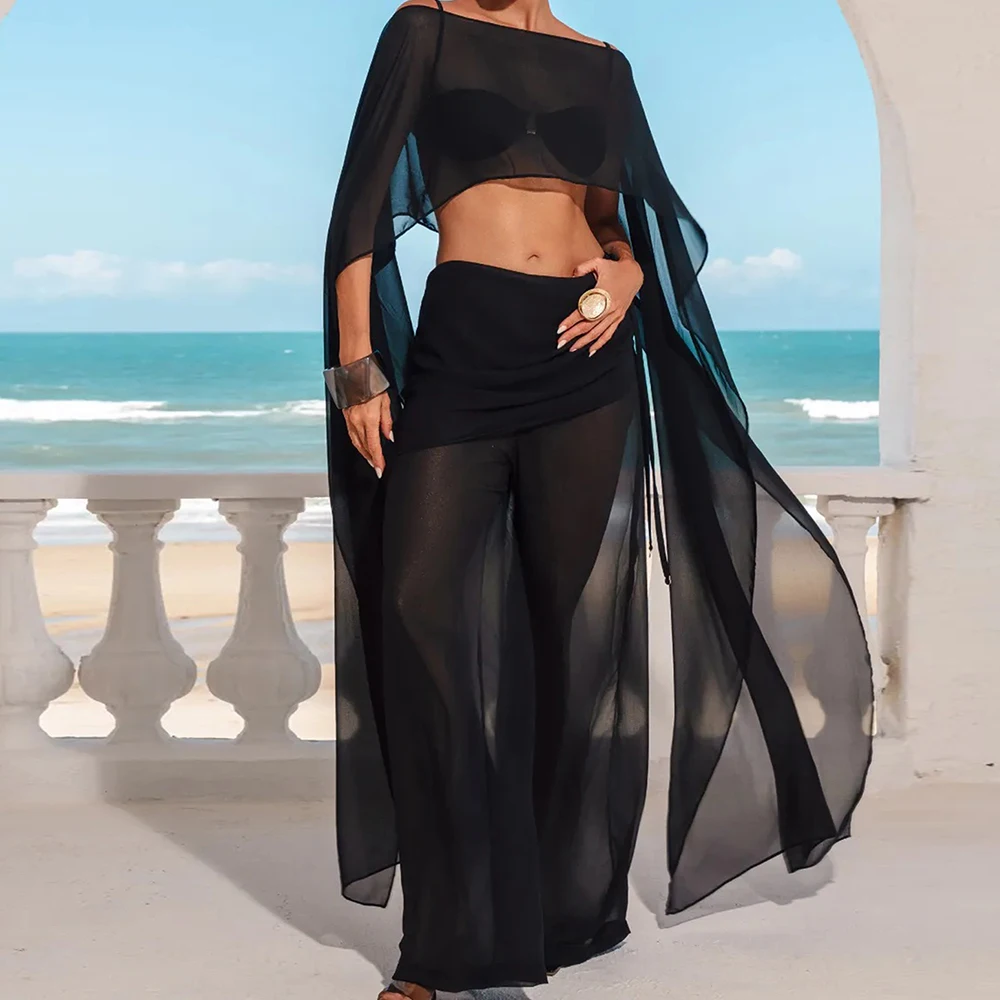 Women Summer Sexy See Through Swimsuits Cover-ups Fashion Solid Asymmetrical Bikini Beach Cover Ups Beach Tunics Tops 4