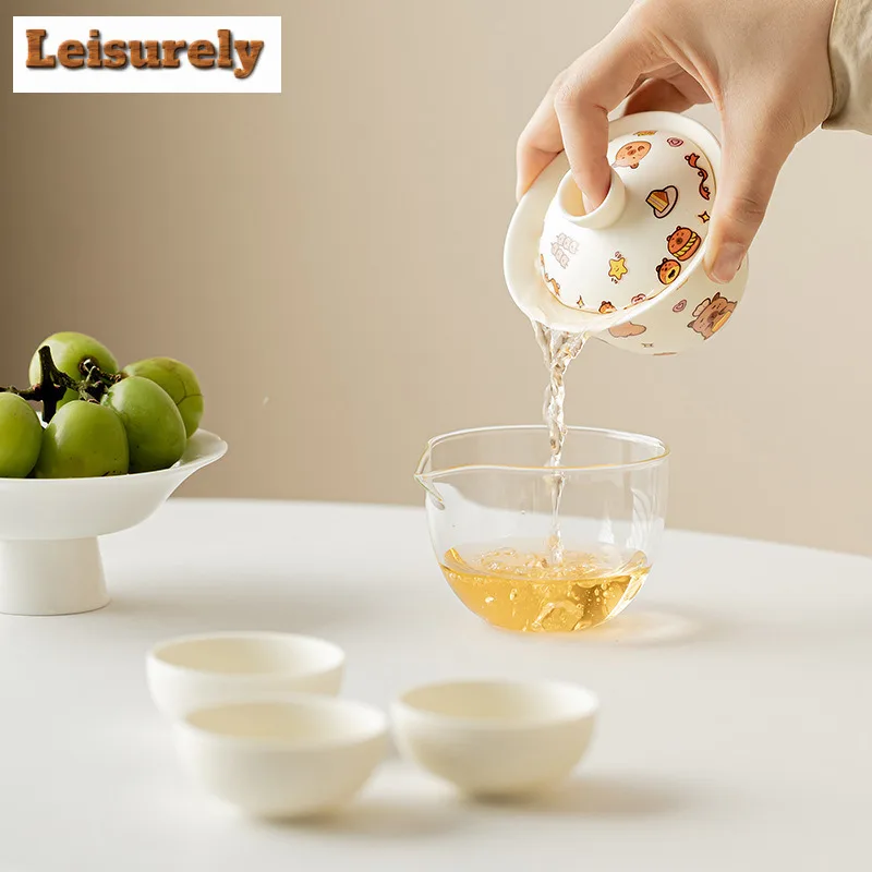 Creative Capybara Panda Handheld Travel Tea Set Kit Japanese 1 Pot 3 Cups Tea Maker Organizer Portable Camping Stock Bags Cafes