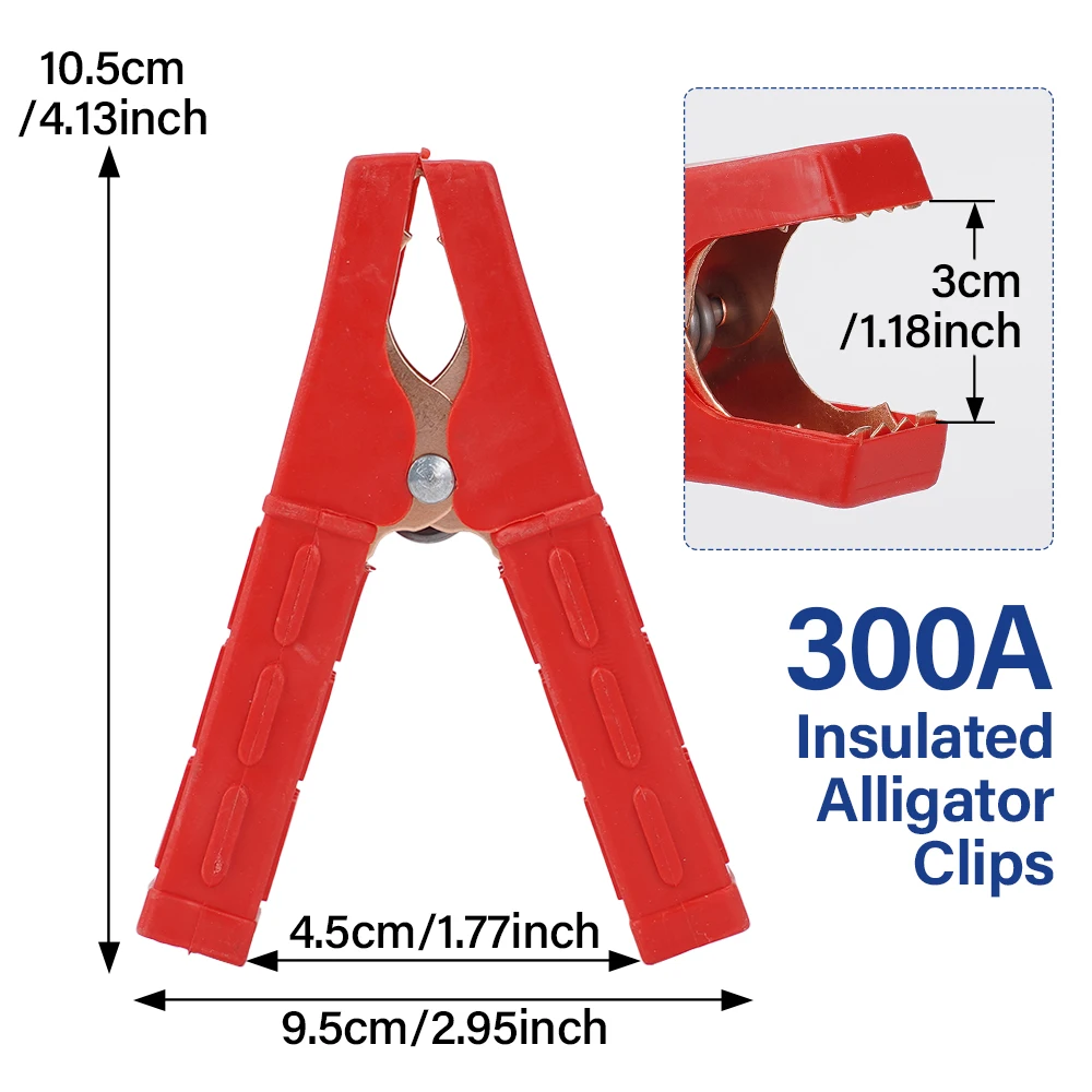 2Pcs 300A Crocodile Alligator Clips Car Battery Charger Terminal Insulated Clip Clamp Test Connector for Jumper Cables Boost