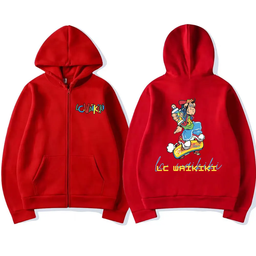 Funny Lc Waikiki Monkey Loves Doodling Graphic Zipper Hoodie Male Fashion Cartoon Zip Up Jacket Men Women Oversized Streetwear