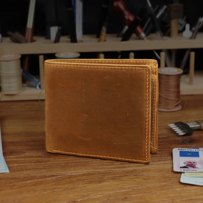 Casual Men's Wallet Genuine Leather Card Holder Coin Pocket Short Wallet For Men Crazy Horse Leather Small Wallets Women
