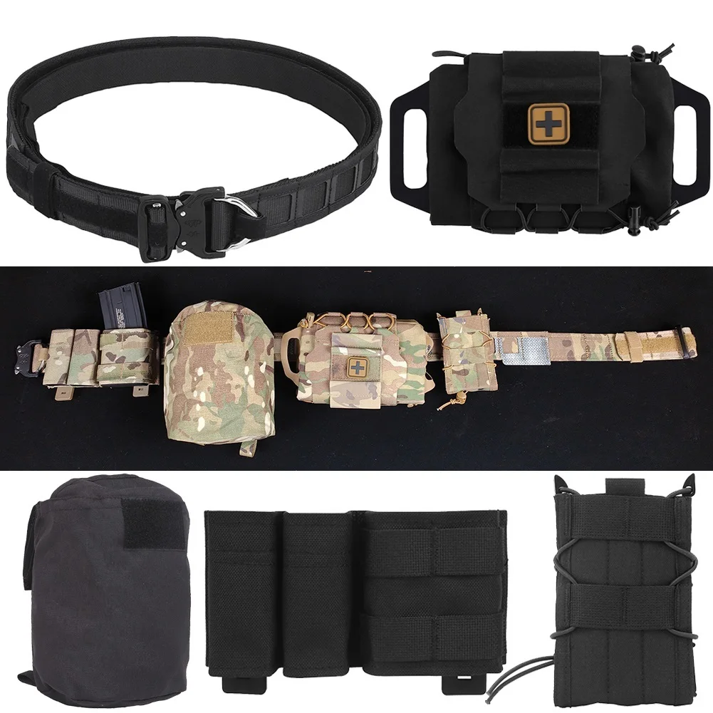 

Tactical Airsoft Belt with Ifak Pouch & Dump Pouch & 5.56/9mm Pouch, Molle Hunting Belt Battle Belt Set, Combat Duty Belt