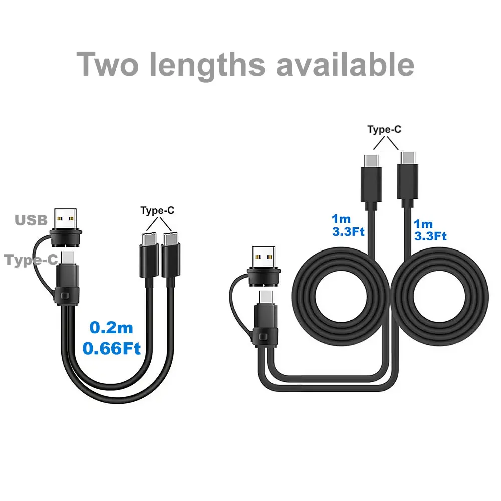2in1 USB A/C - 듀얼 USB C 케이블 멀티 타입 C 분배기 케이블 짧은 1입력 2출력 USB 타입 C 충전 케이블 (2개 기기 충전용)