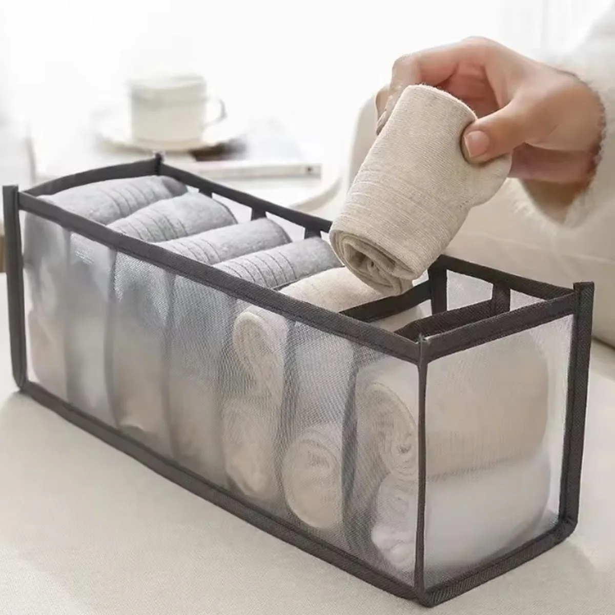 WardFeng Foldable Underwear Organizer with Dividers and Mesh Bag for Wardrobe