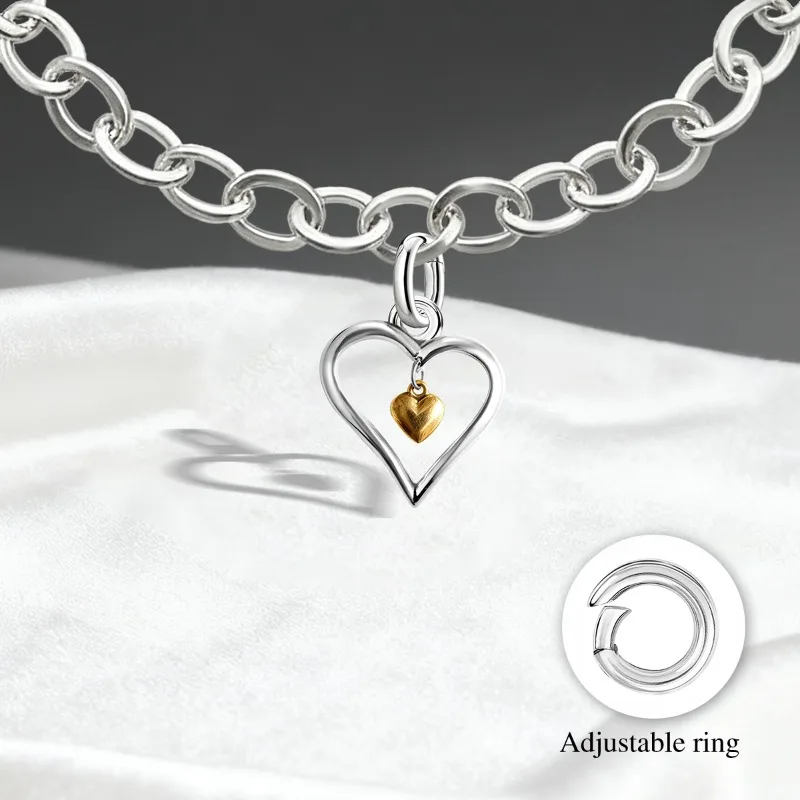 Verstellbare 925 Sterling Silber Vintage Anhänger Mode Herzförmige Charms Perlen Passend für Original Armband Halskette DIY Schmuck – Detail 12