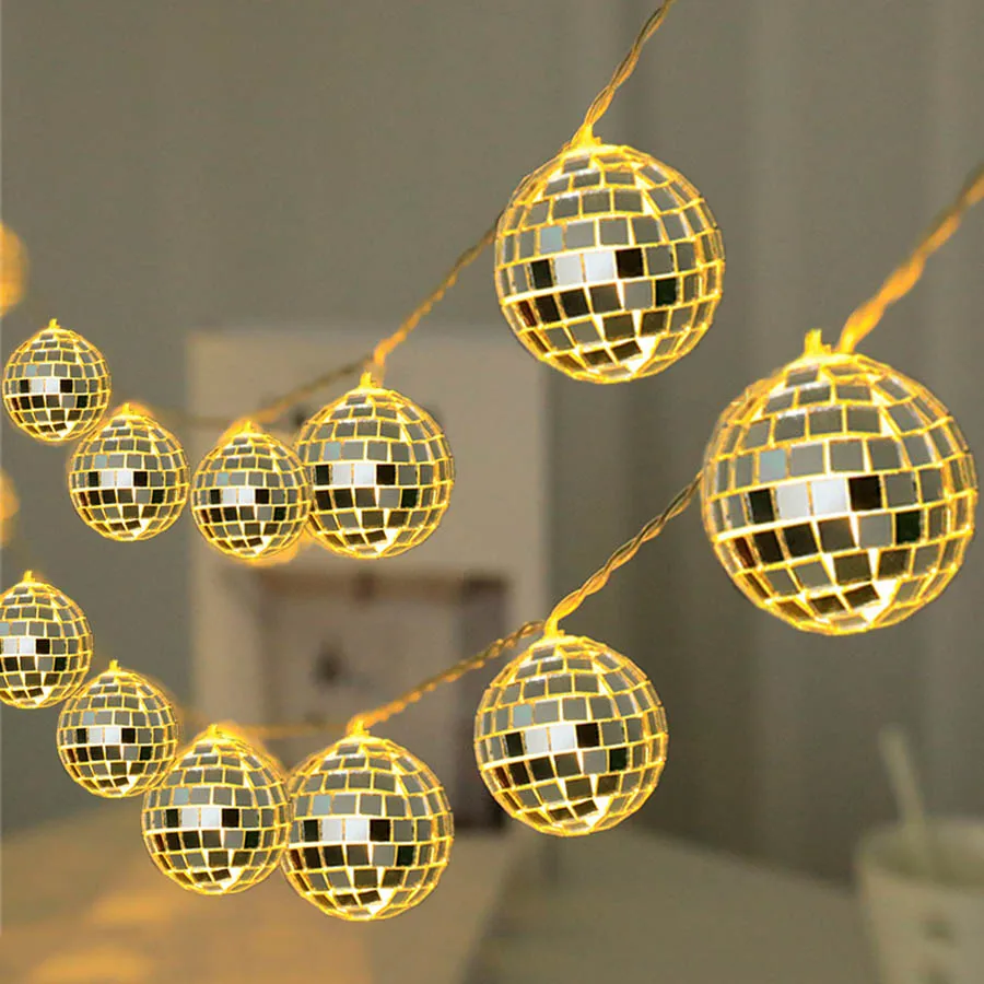 

10/20 LED Mirror Disco Ball String Light AA Battery Glass Globe Ball Fairy Light Garland For Wedding Party Christmas Tree Decor