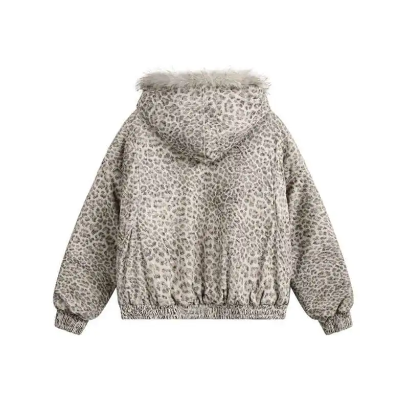 Sweatshirt jacket cotton jacket Men's Fleece Jackets Hooded Leopard Print Fur Thick Padded Coats Thermal Contrast Color Male Clothing CPG2405