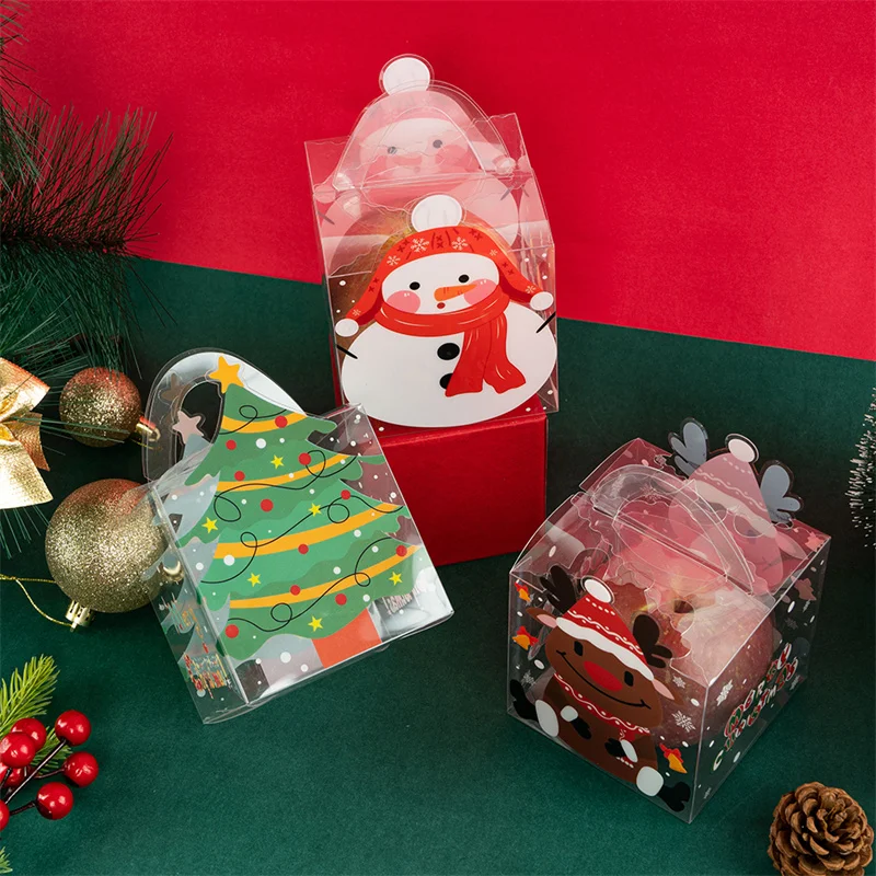 

4pcs Marry Christmas Gift Apple Packaging Box Plastic Santa Claus Decoration Kid Holiday Happy New Year Party Favors