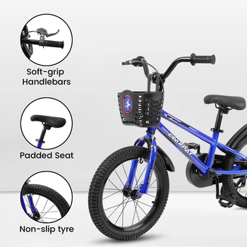 Kids Bike 14 inch for Boys & Girls with Training Wheels, Freestyle Kids' Bicycle with Bell,Basket and fender. 4