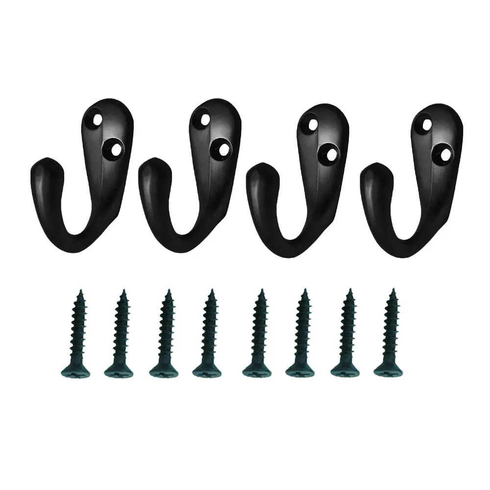 

4 X Satin Black Single Coat Hooks Door & Wall Robe Dress Garment Hangers Home Accessories Bathroom Organizer