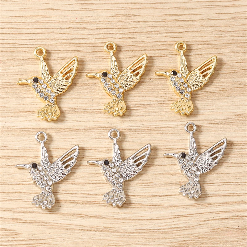 10 Stück 20x24mm Niedliche Gold- und Silberfarbene Kristall-Legierungs-Tier-Vogel-Anhänger für Schmuckherstellung, Halsketten, Ohrringe, DIY-Zubehör