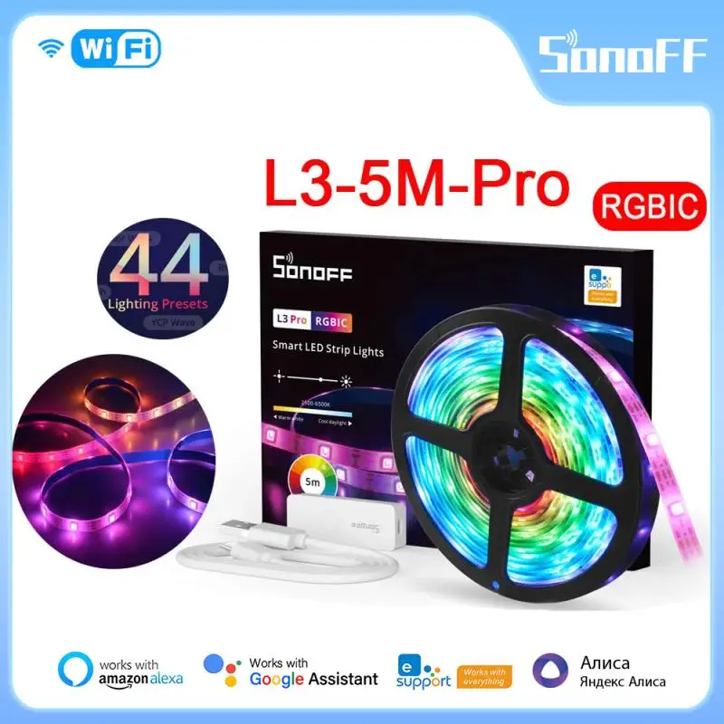 Nuovo Sonoff L3 5M Pro Rgbic Wifi Smart Led Strip Lights Wireless Remote Voice/Local Control Type C Adapter Tramite Alexa Google Home