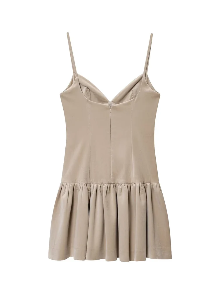 Women New Pleated A-line Sling Dress Elegant Solid Sleeveless Backless Slim Street Party Short Dresses Lady Vacation Fashion