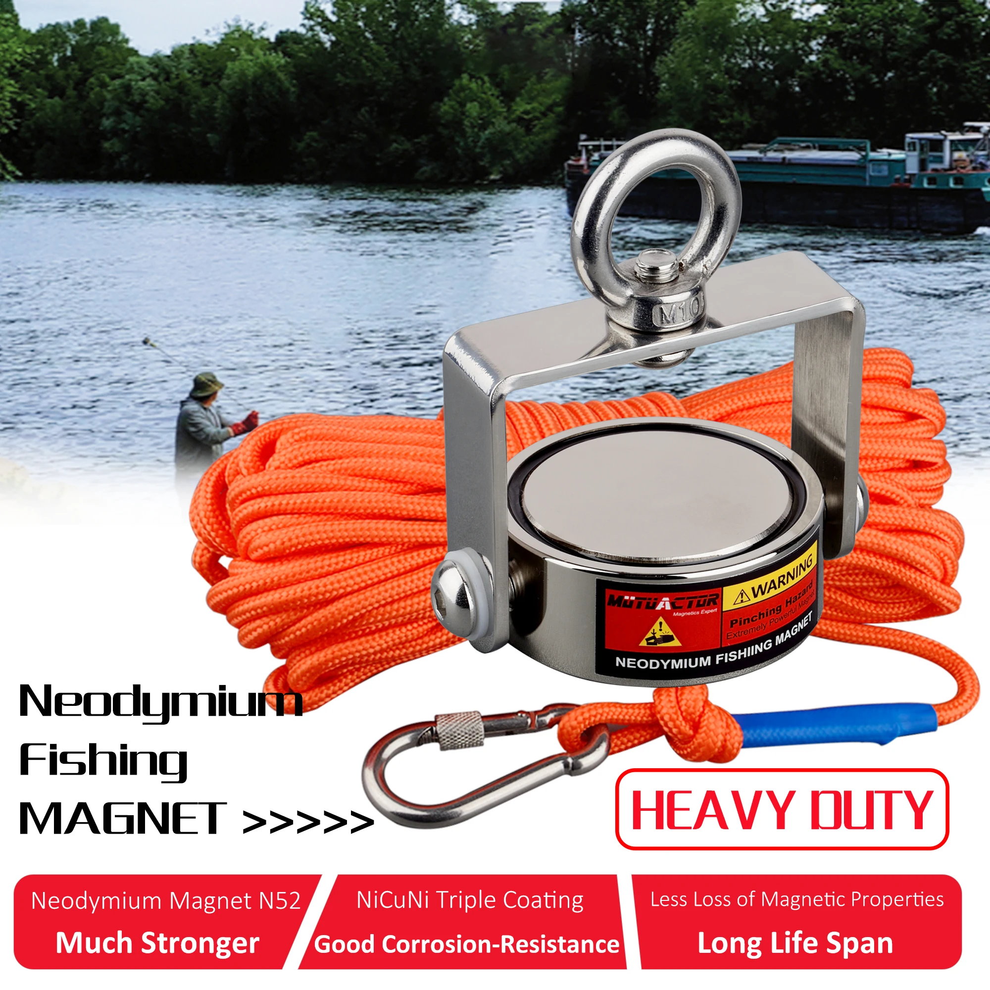 Rotatable Double sided Fishing Magnet Kit 200KGX2 Lifting magnets Durable  Rope N52 Strong Magnetic Metal Holding