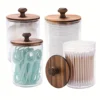2/4 Pack Holder - Restroom Bathroom Organizers and Storage Containers, Clear Plastic Apothecary Jars with Wood Lids 1